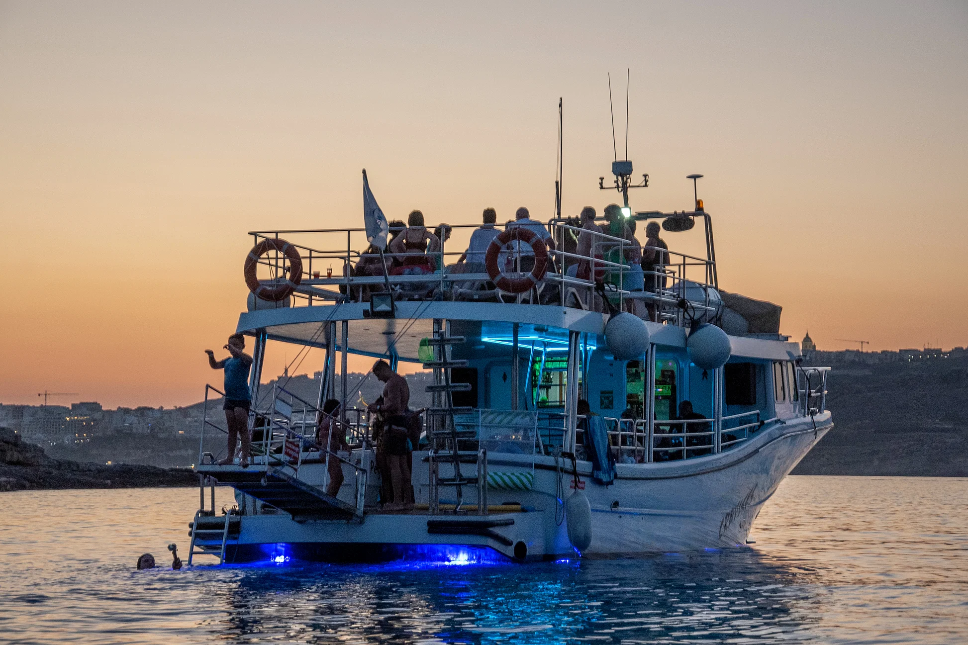 Night Cruise Blue & Crystal Lagoons from Mellieha
