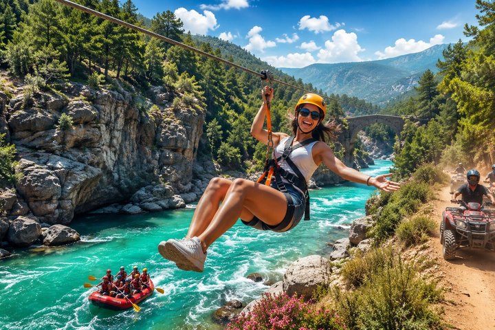 River Rafting, Ziplineing & Quad Safari with Transfer from Belek