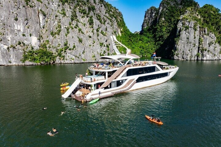 From Hanoi: Luxury Lan Ha Bay Day Cruise: Biking, Water Slides
