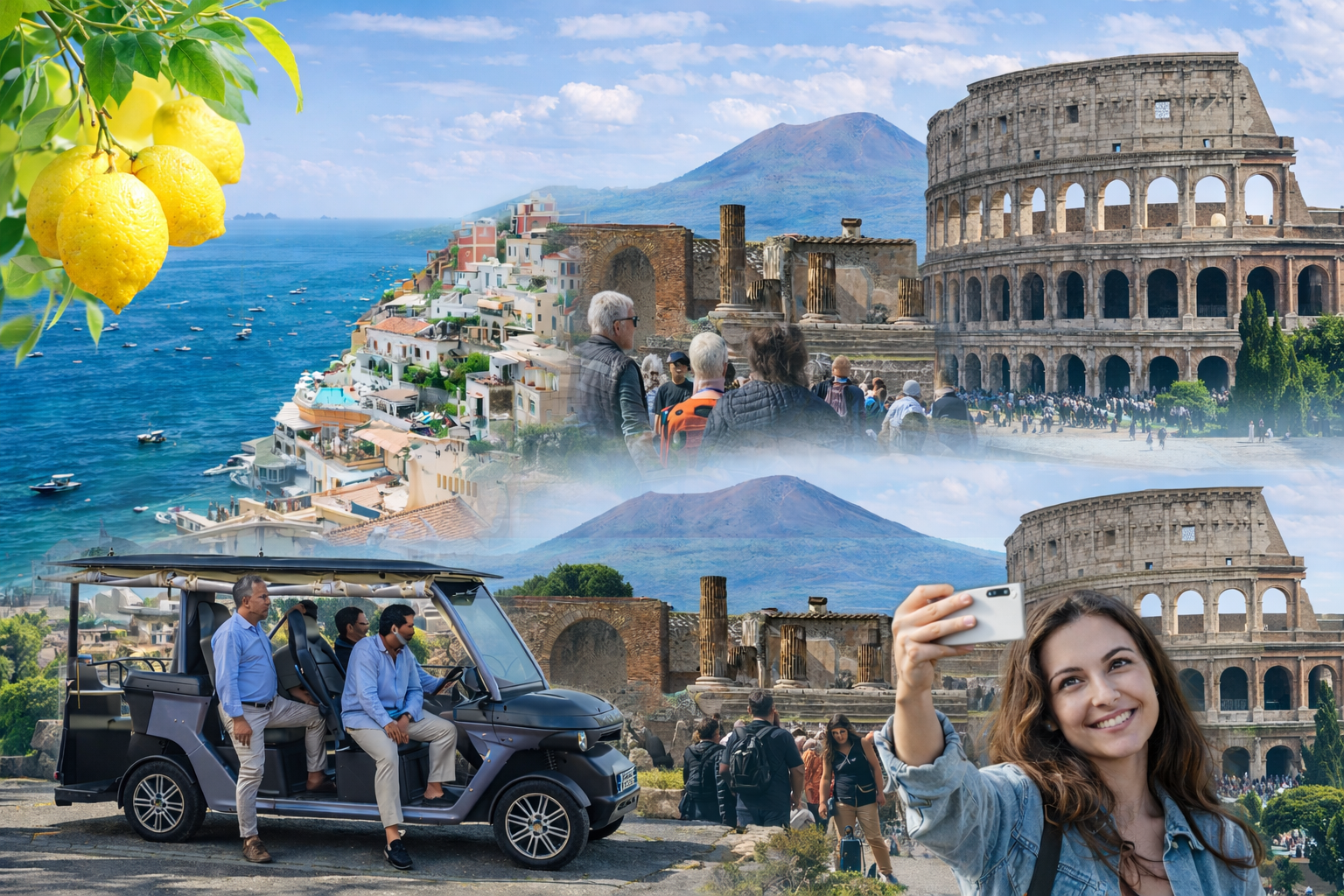 Rome by Golf Cart, Colosseum, Sorrento Coast & Pompeii: Two Days Combo