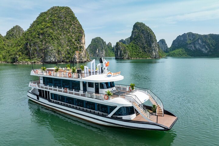 Cozy Bay Halong 5-Star Day Cruise, Transfer, Buffet, Cave & Kayak Cozy Bay Halong 5-Star Day Cruise, Transfer, Buffet, Cave & Kayak